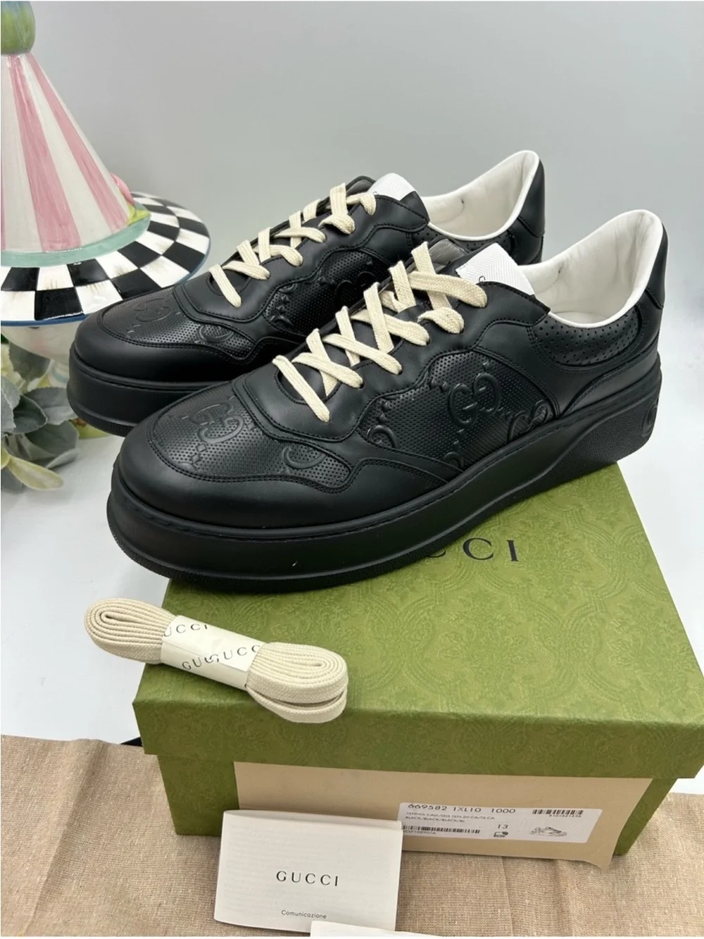 Men’s Gucci GG embossed leather sneakers size 13 fit 13.5 US made in Italy